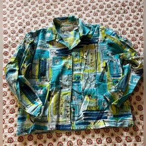 Vintage 90s Greek Mediterranean Beaded Canvas Light Jacket size large